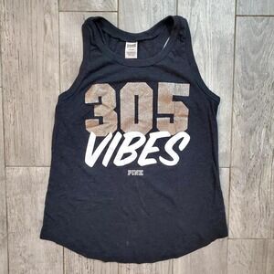 Victoria's Secret PINK Sz Medium 305 Vibes Gray Glitter Racerback Tank Top‎